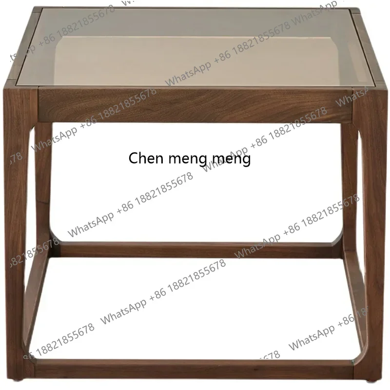 SS ss7486 Nordic black walnut solid wood edge table, simple modern tempered glass rectangular coffee table