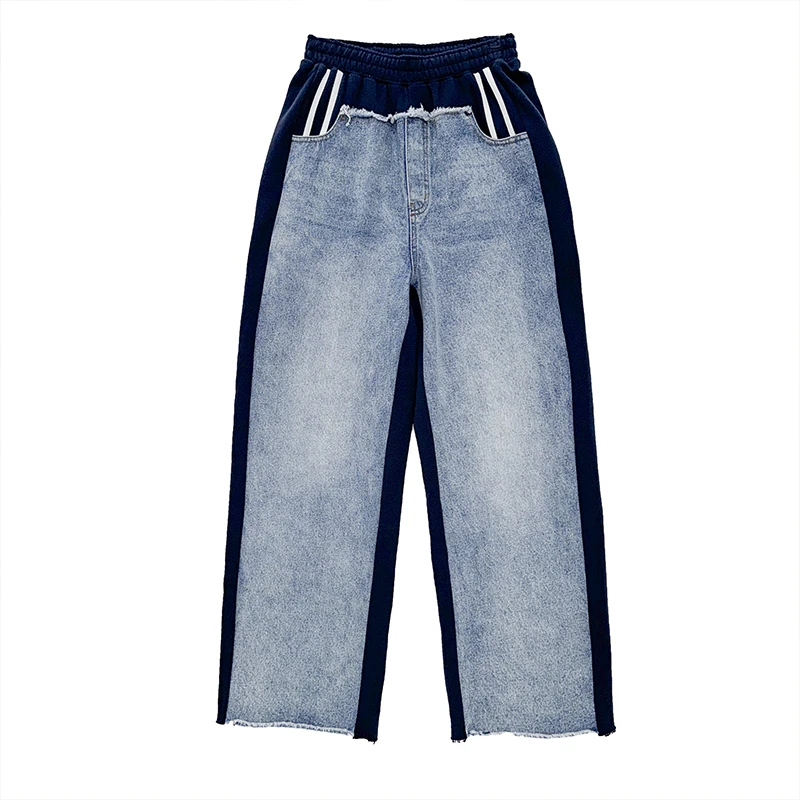 Jeans de Mujer Hoados y Adeazantes, de Pierna Recta y Ancha, hasta el Suelo, con Bloques de Color, de Aodón, Estilo Nue...