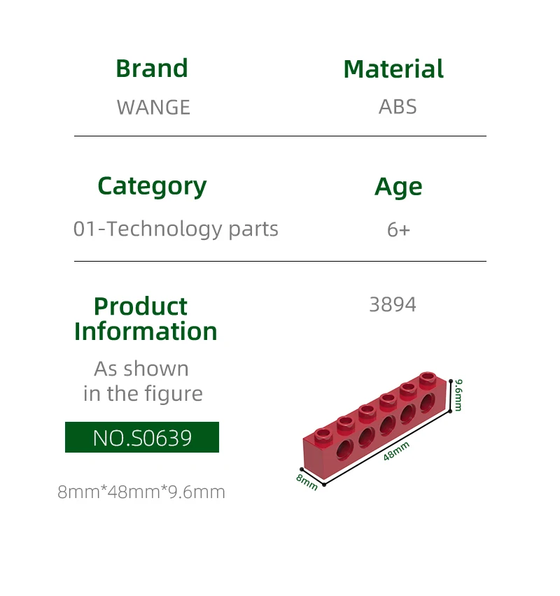Wange 49Pcs/lot 3894 1x6 5Holes Thick  Block Moc Color Accessories Compatible with Brick DIY Children\'s Toy Assembly Parts