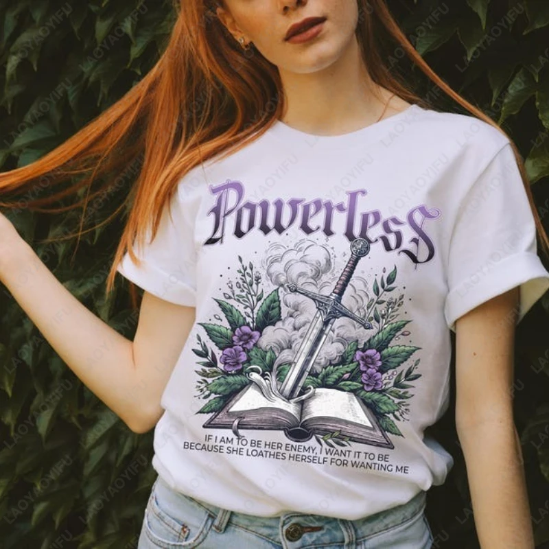 Lauren Roberts Powerless Book: Enemies To Lovers Romance Camisetas unisex de algodón de 2 caras Tendencia Reckless & Fearless Fun Camiseta estampada