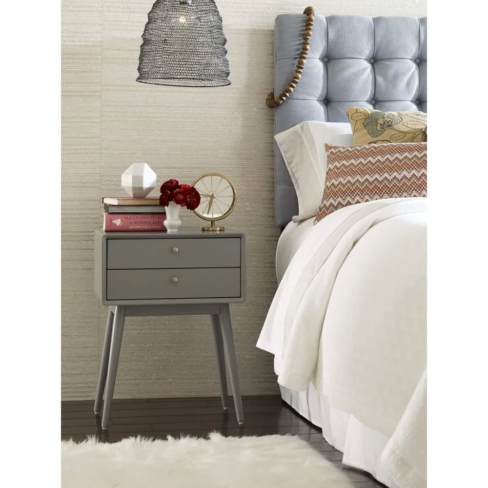 Two Drawer Side Table Bedroom Furniture Versatile Nightstand or End Table Complements Any Home Grey Bedside