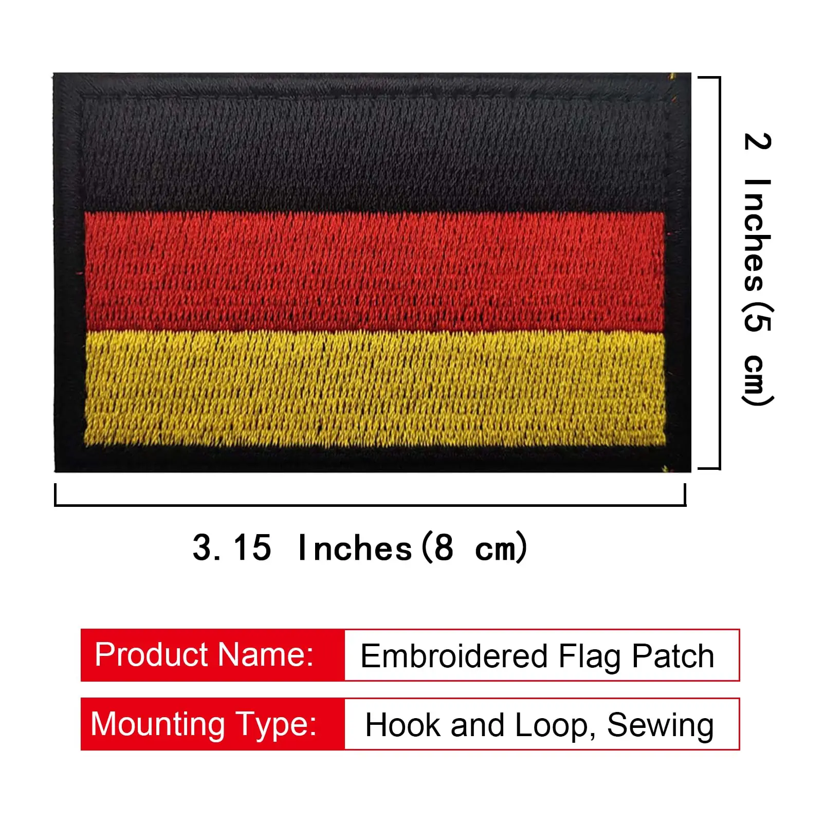 2PCS Germany Flag Patch Embroidered Morale Patch Military Tactical Patches Hook and Loop(Black Border)