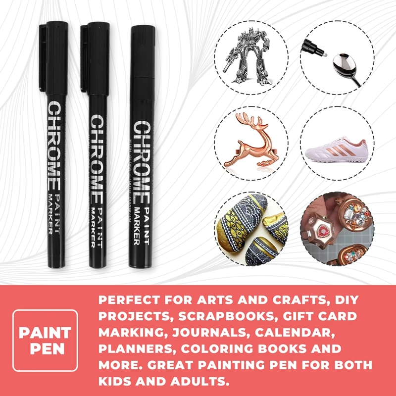 AU67-3Pcs مرآة فضية مجموعة أقلام خطاط (ماركر) علامات الطلاء القلم الفن الدائم مرآة فضية كروم ماركر 0.7/1/3 مللي متر #2