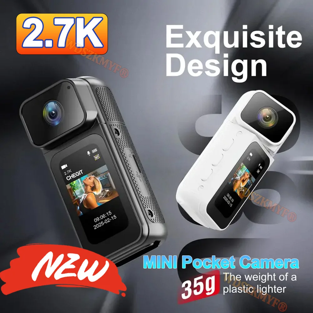 

2.7K Mini Sports Camera with Magnetic Lanyard, 180° Rotating Lens & WiFi Connectivity, Portable Bodycam, Vlog Mini Camcorder