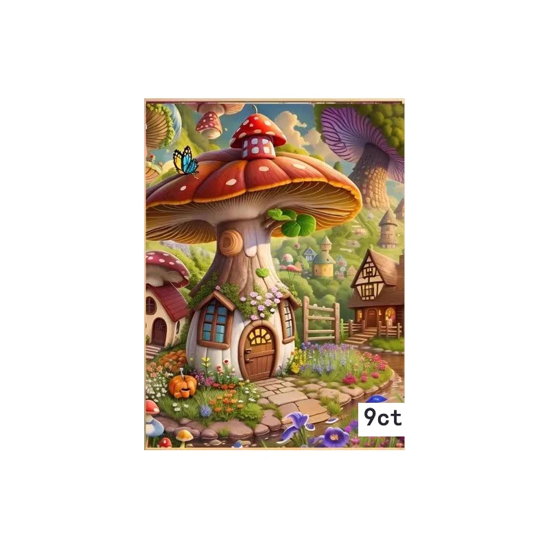 9ct 60x80cm Mushroom House Cartoon Embroidery DIY Printed Kits Cross Stitch Thread Needlework Set Home Decor Crafts New