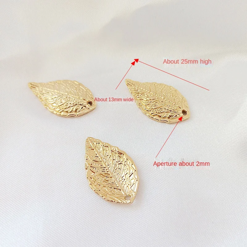 6 pieces 13x25mm Brass coated gold Leaf shaped pendant DIY making of jewelry, necklaces, earrings, bracelets Accessory materials