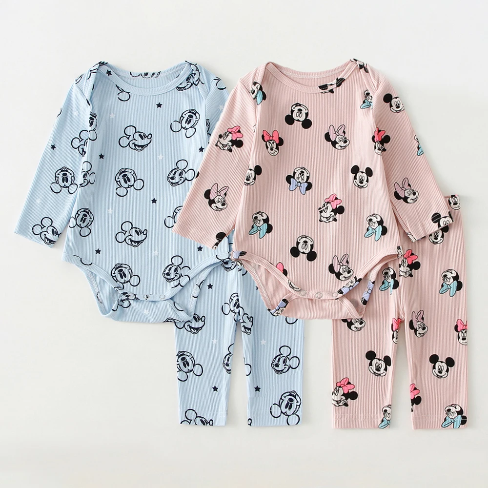 

Disney Mickey Minnie Baby Clothes Suits Cute Cotton Long Sleeve Bodysuit + Leggings 2Pcs Spring Autumn Newborn Infant Clothing