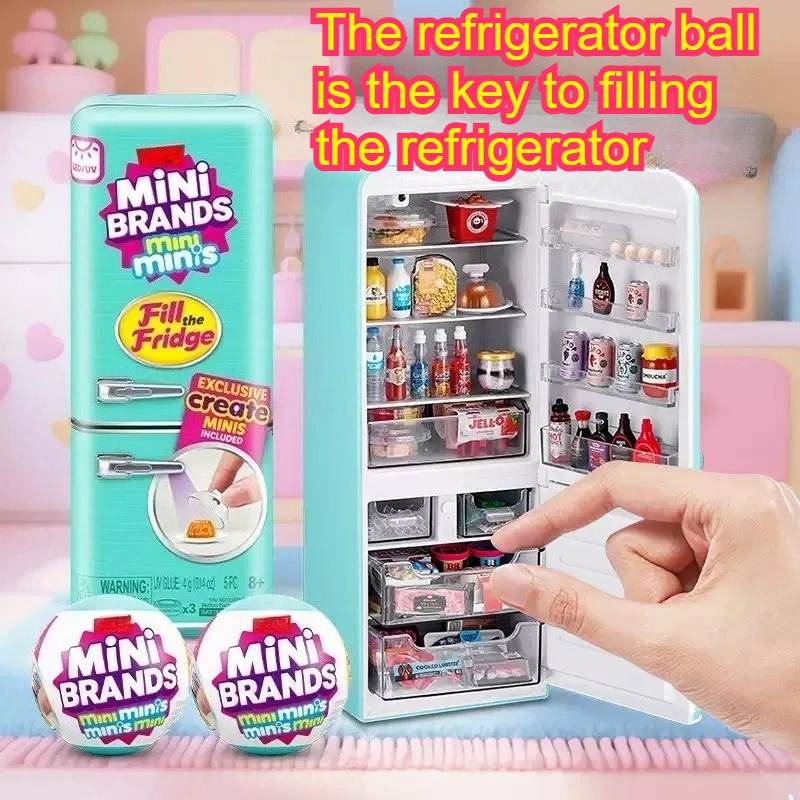 Mini Marken füllen den Kühlschrank Spielset DIY Mini Kühlschrank Überraschungsball Miniatur Küche Essen Spielzeug Puppenhaus Set Sammlerstück Ornament