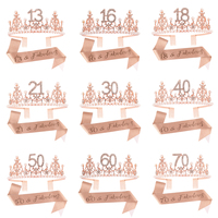13 16 18 21 30 40 & Fabulous Glitter Sash and Rhinestone Tiara Crown Rose Gold for Girl Women Birthday Party Decoration Supplies