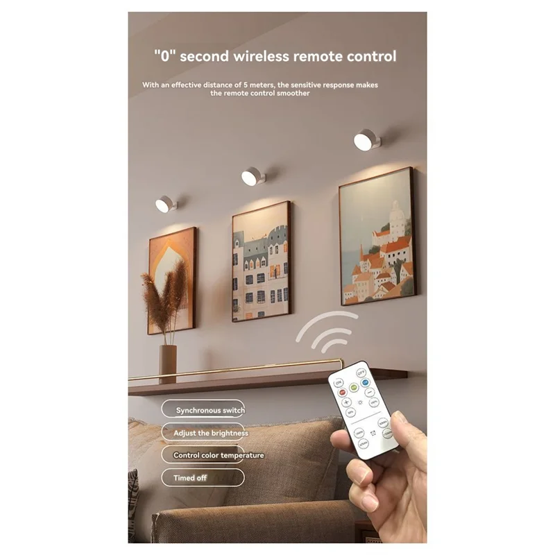 

ABUI-Rechargeable Magnetic LED Wall Light 360° Rotation Touch Remote Control Cabinet Spotlight For Home & Office