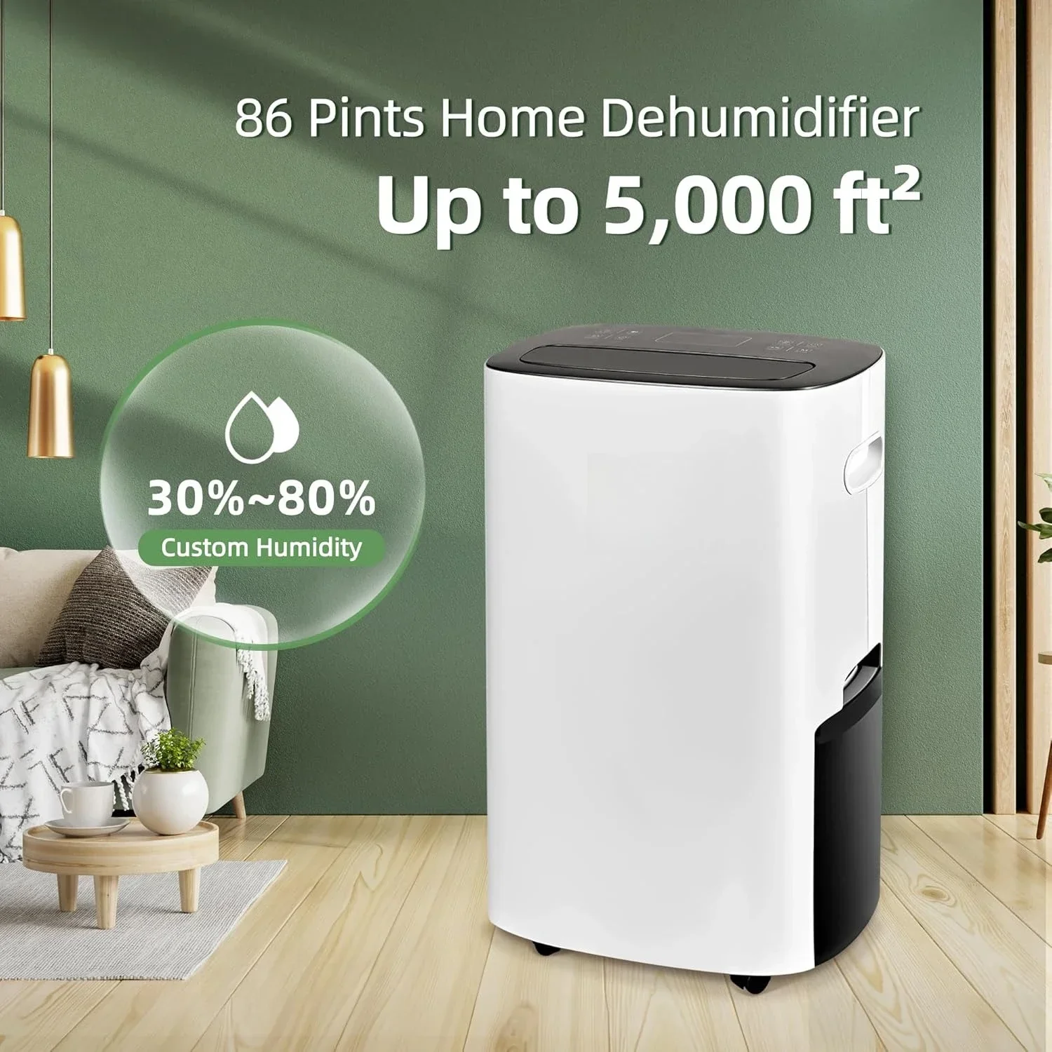 86 Pints Dehumidifier, 5000 Sq.Ft with drain hose, auto defrost and 24HR timer for home basements