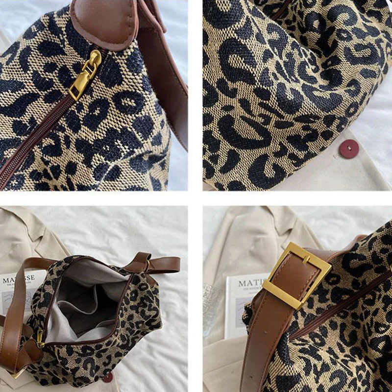 Large Capacity Leopard Shoulder Bags Women Vintage Crossbody All-match Canvas Bag New Fashion Mori-girl Handbags Harajuku Totes