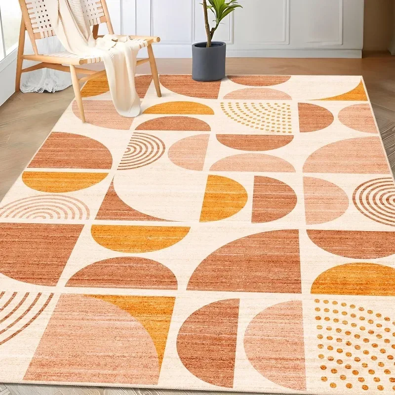 HD-Boho Orange Area Rug – Machine Washable Non-Slip Abstract Carpet for Bedroom Living Room Entryway, Soft Indoor Bedside Mat