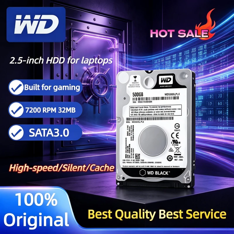 WD Black 500GB 2.5" SATA 3 Laptop Gaming HDD, 7200 RPM, CMR Technology, High-Performance & Durable for Notebook Gamers, Fast.