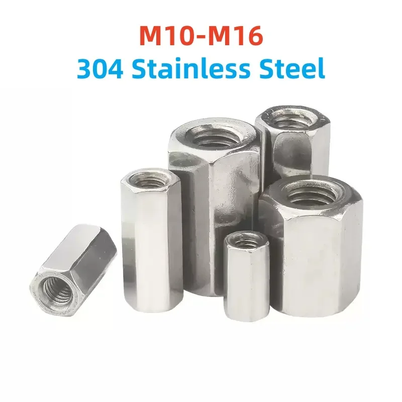 M10 M12 M14 M16 304 Stainless Steel Hexagon Hex Extend Long Rod Coupling Nut Connectors Coupler Joint Sleeve Extension Nuts