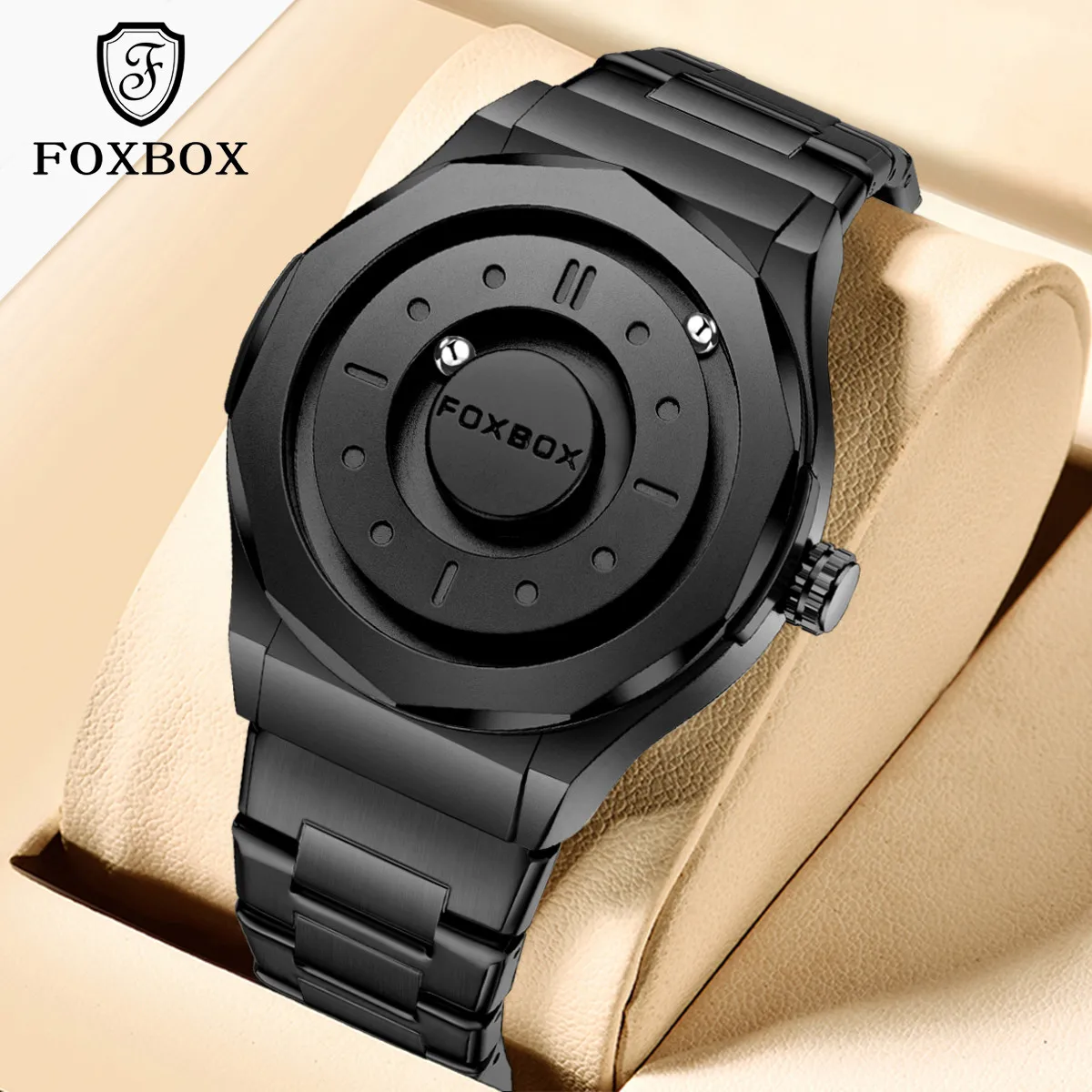 

FOXBOX Top Brand Luxury Man Watch Unique Design Creative Scrolling Bead Waterproof Stainless Steel Quartz Watches for Men+Box