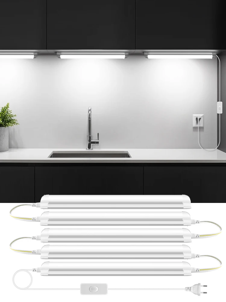 دفع زر التبديل التحكم LED أضواء 500 مللي متر T8 أنبوب صف مزدوج رقاقة الألومنيوم بار ضوء خزانة خزانة مصباح الخلفية للمطبخ