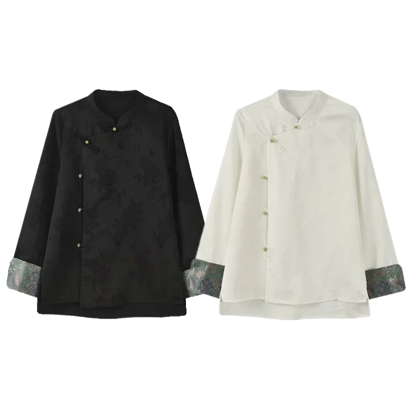 

Spring Summer 2024 Women's Faion Design Slim Fit Patchwork Sve Button Embroidered irt Versatile Straight Cut Long Sve