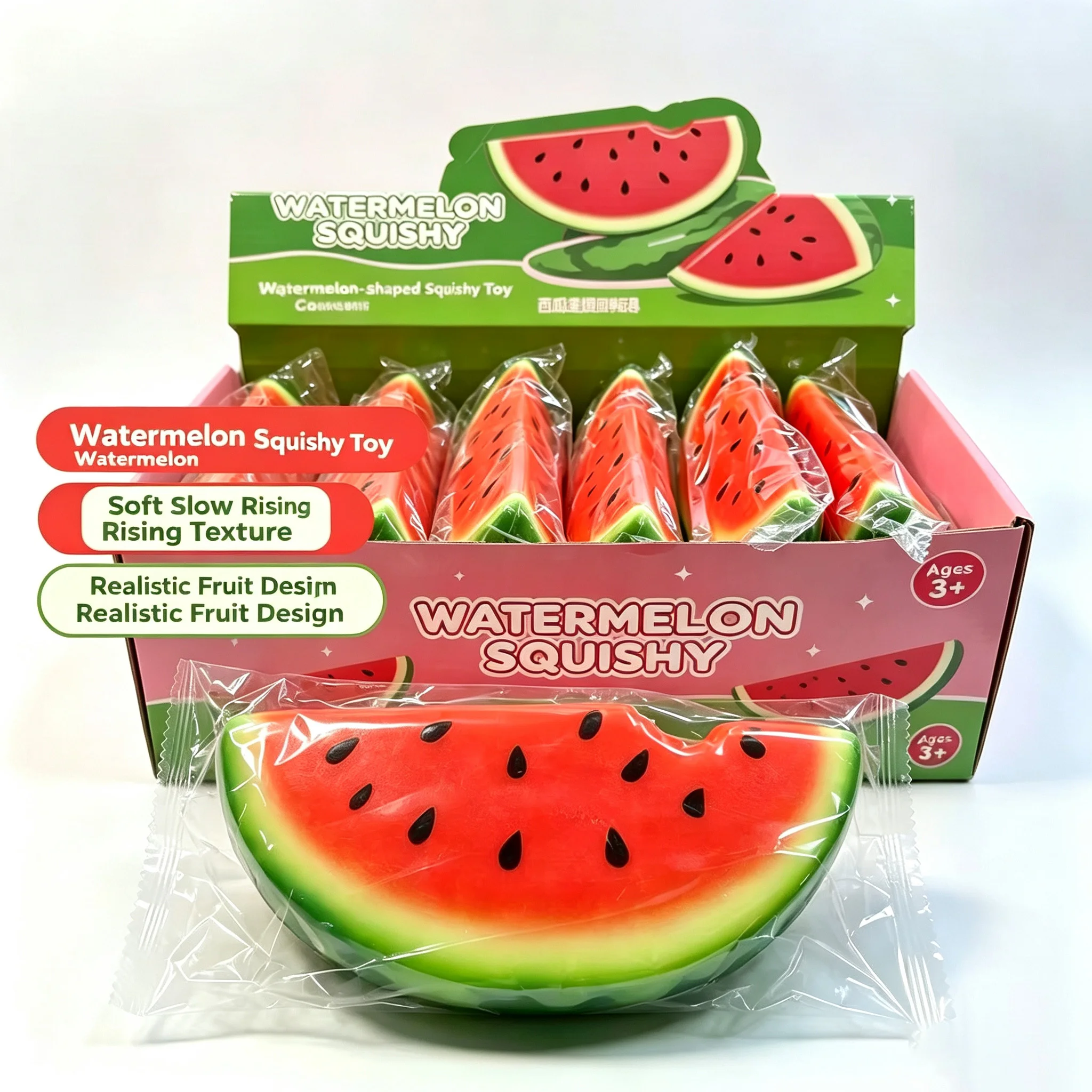 Cross-border New PU Slow Rebound Watermelon Squeeze Toy, Soft Pinch Fidget Toy, Simulation Fruit Stress Relief
