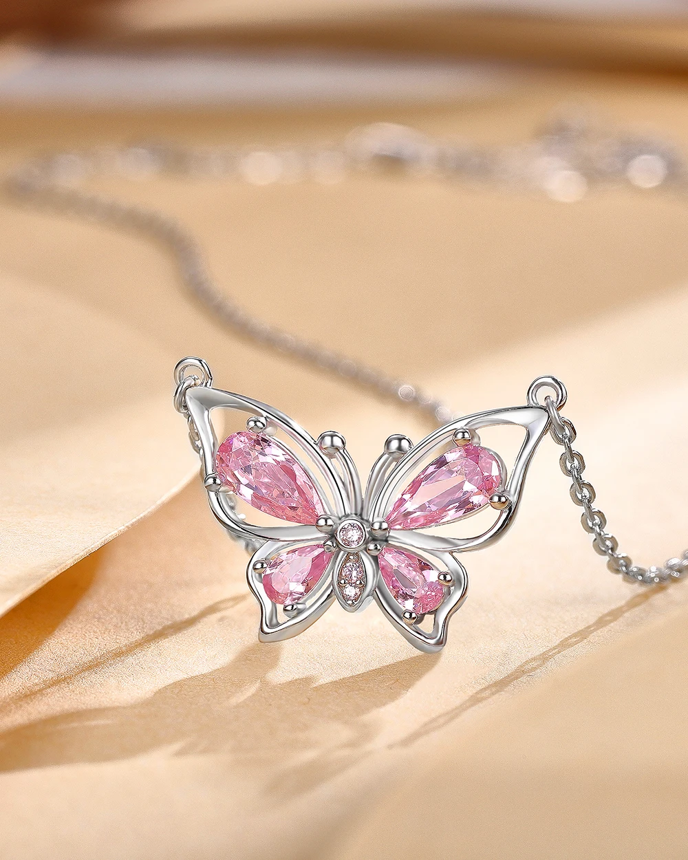 925 Sterling Silver Butterfly 12-Month Birthstone Pendant Graceful Hollow Necklace Jewelry Birthday Heartfelt Gift for Her Women