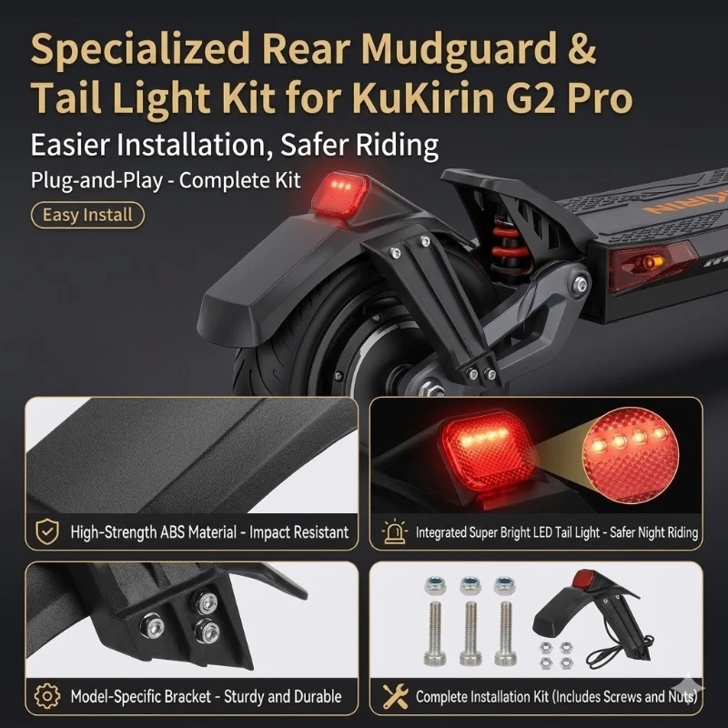 

Rear Fender with Tail Light for Kukirin G2 Pro Accessories DB 2024 Electric Scooter, Original Replacement Mudguard Bracket