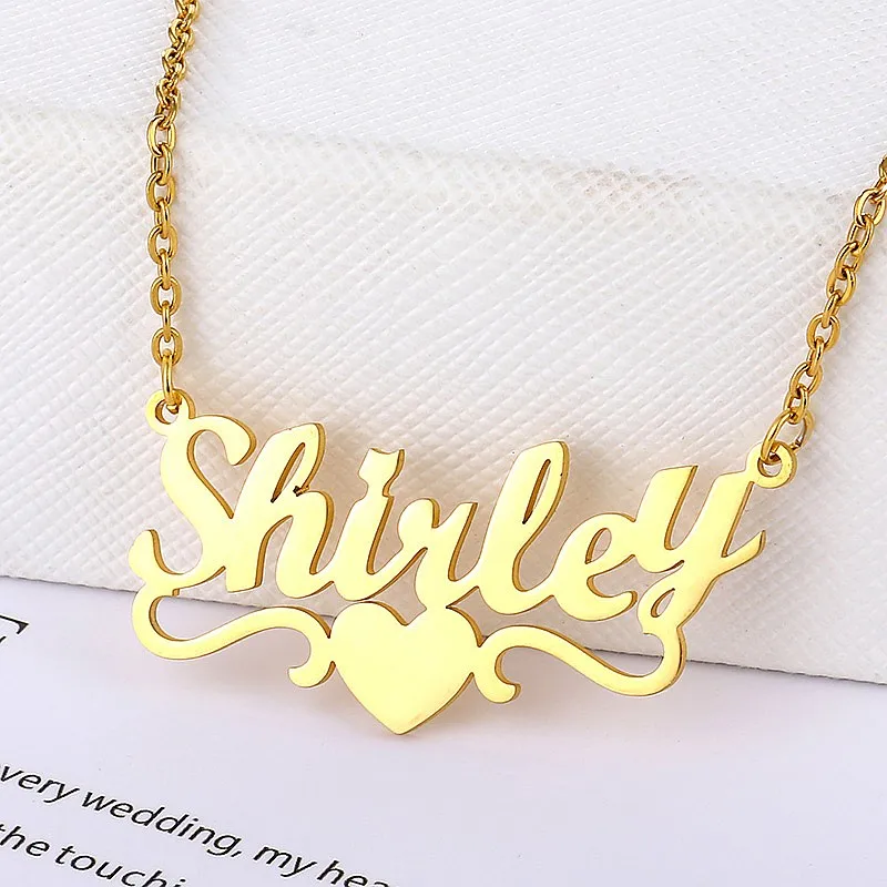 

Custom Name Necklace Personalized Jewelry Stainless Steel Choker Handmade Nameplate Pendant Necklaces With Heart