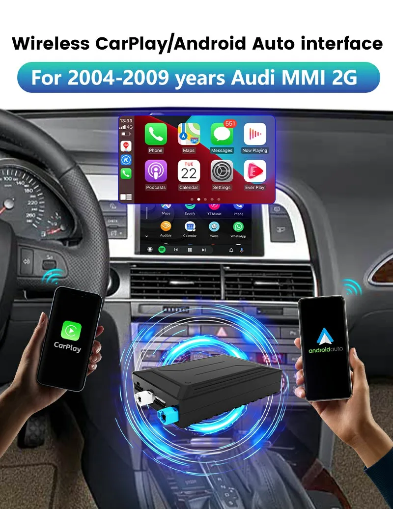 

Wireless CarPlay Android Auto Screen Mirroring Interface for Audi A6 Q7 2006-2009 MMI 2G Navigation Upgrade Box