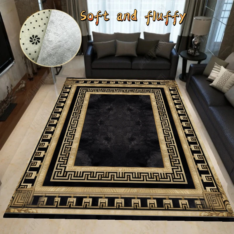 European Style Carpet Living Room Luxury Gold Black Decoration Home Old Design Large Rugs for Bedroom Washable Mat for Floor