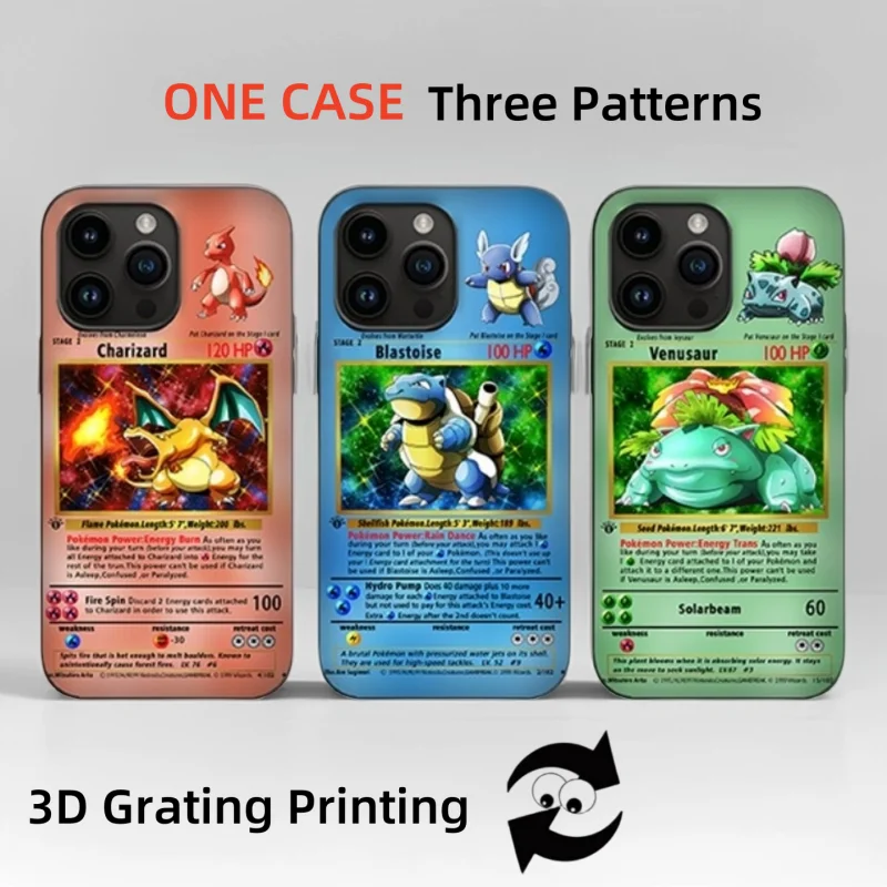 3D Grating Card Pokemons Charizard Phone Case for iPhone 16 15 14 13 11 12  17 Pro Max Plus Mini Blastoise Venusaur Back Cover - AliExpress 202192403