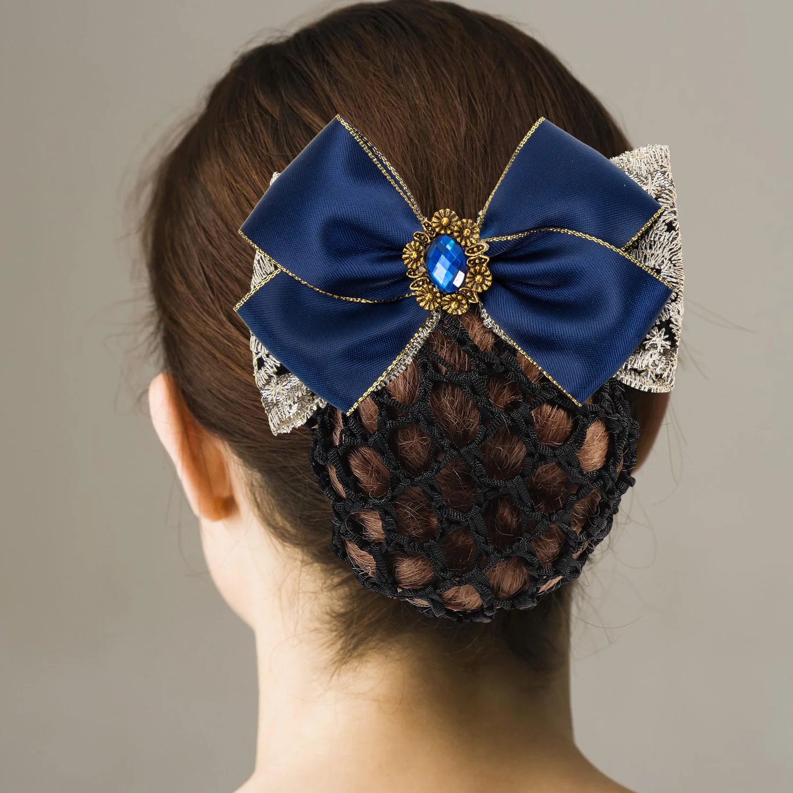 

2pcs Hair Bun Cover Bowknot Clips Hairnet Barrettes Elegant Hairstyle Holders for Women Girls Decorative Bun Accessories Net
