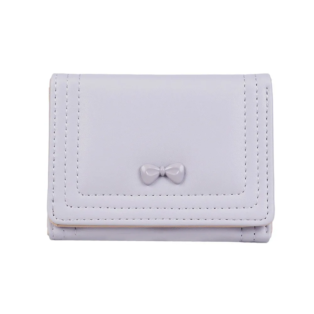 

New Bowknot Short Wallet Solid Color Large Capacity ID Card Holder Mini PU Leather Money Bag for Women