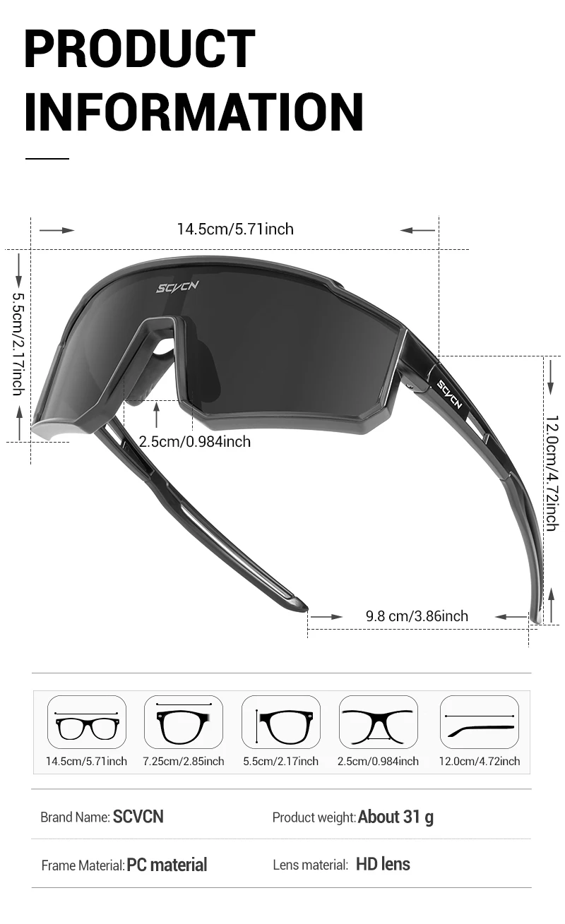 SCVCN Trendy Hot Sonnenbrille UV400 Schutz Outdoor Fashion Sportbrille Männer Frauen Ästhetisch ansprechende Straßenfotografie – Detail 13