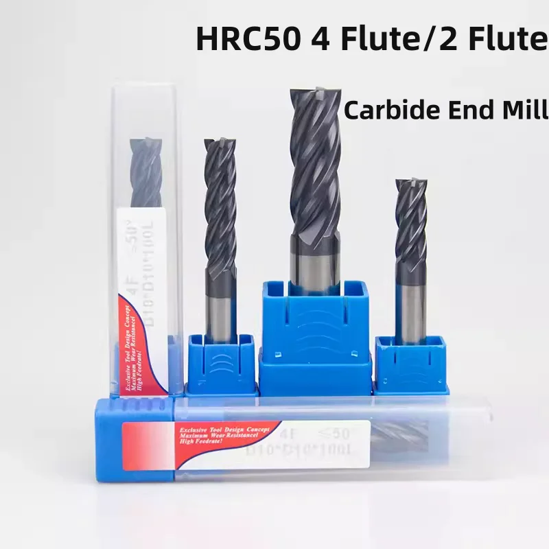 

HRC50 4 Flutes TiALN Coated Flat Bottom End Mill 2 Flute Tungsten Carbide Square Milling Cutter D3 4 5 6 8 10 12 14 16 18 20mm