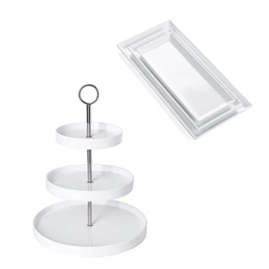 

3-Tier Porcelain Cupcake Stand, Tiered Dessert Stand, Cake Stand - White Porcelain Round Plates for Tea Party Wedding Baby Showe