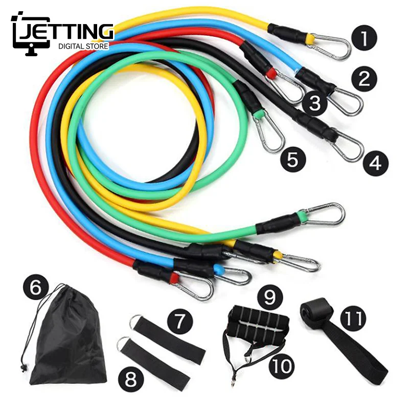 TPE المقاومة الفرقة مجموعة اللون شريط لياقة بدنية سحب حبل شريط تدريب مرن مع مرساة الباب مقابض حقيبة حمل الساقين الكاحل الأشرطة