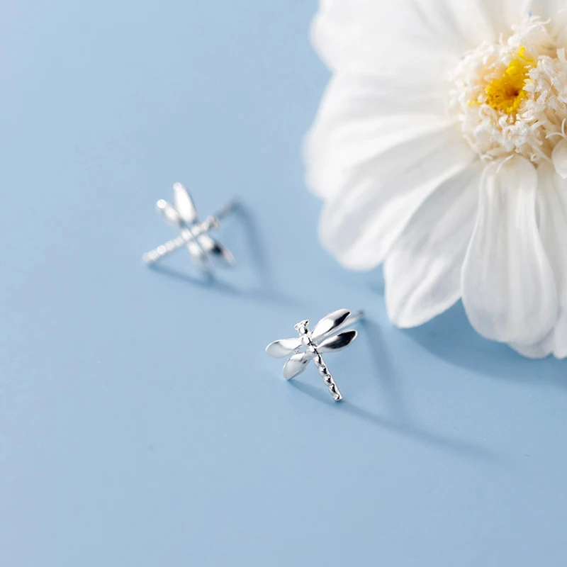 Modian Genuine 925 Sterling Silver Fresh Small Simple Dragonfly Stud Earrings for Girls And Kids Fine Sterling Silver Jewelry