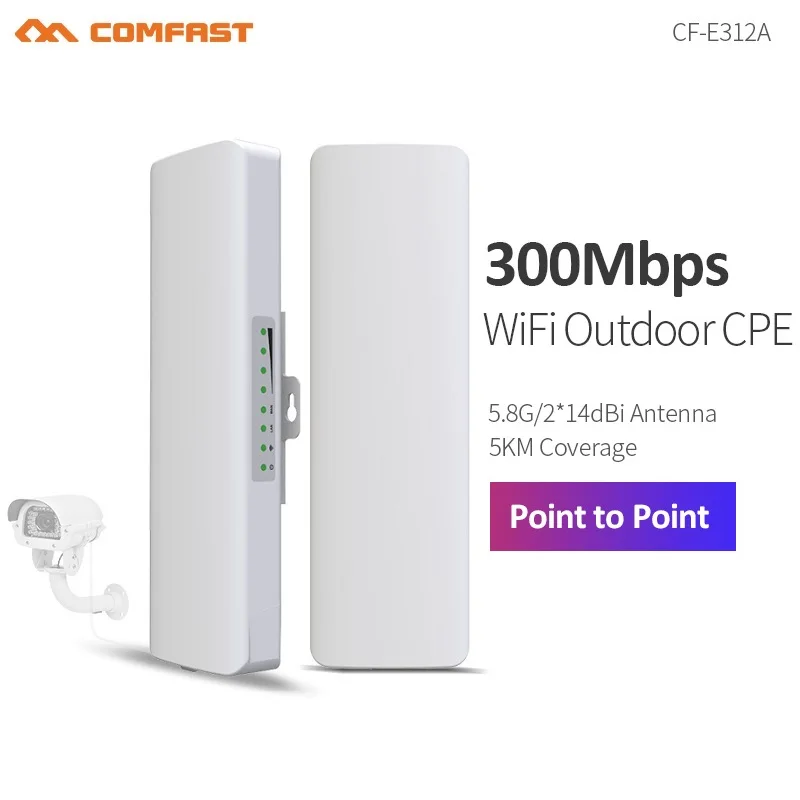 COMFAST 5-10KM Outdoor Wireless Bridge 5.8GHz 300Mbps WiFi CPE 2*14dBi Outdoor Antenna Access Point Repeater Router Nanostation