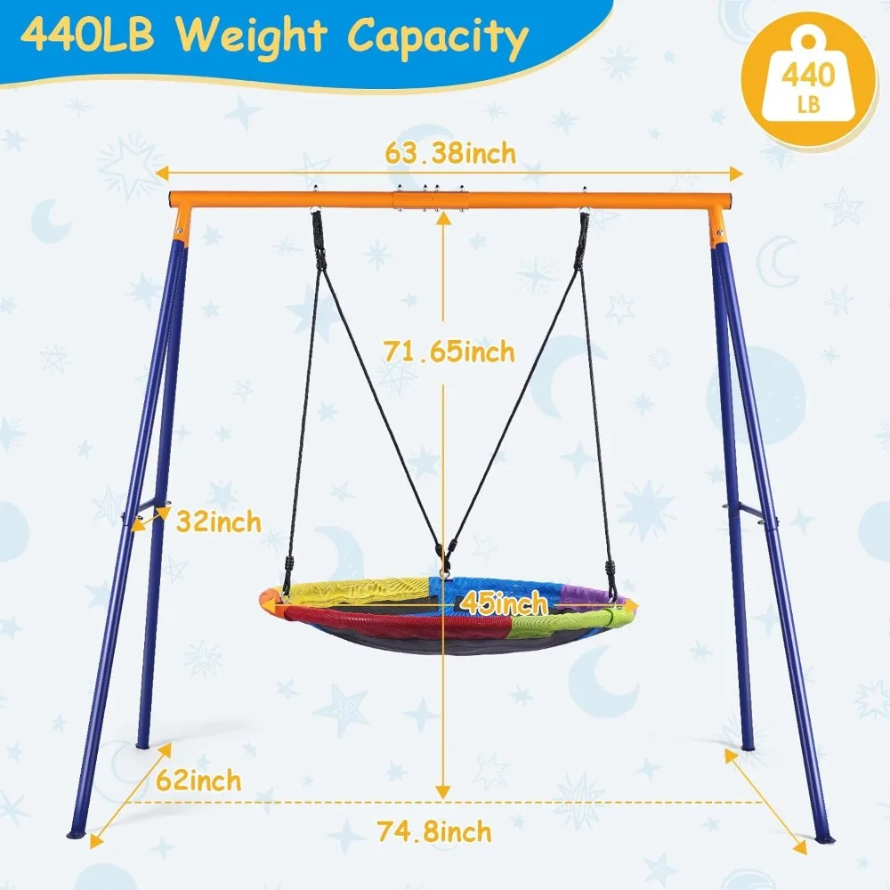 45” for Kids Hanging Chair 440lbs Adjustable Swing Set for Backyard or Outdoor freight free