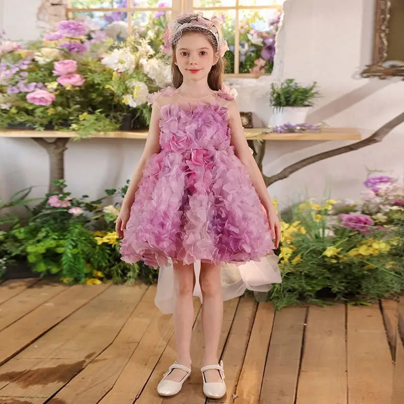 Dress Children Pageant Host PerformanceNew Girls Fashion Flower Birthday Princess  Gown Formal Party Kids Celebration Outfit