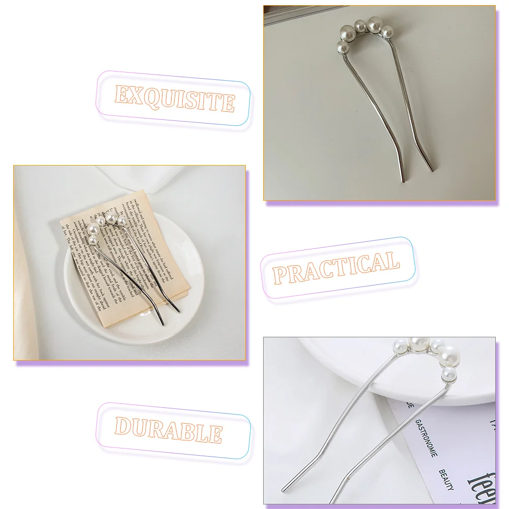 

4pcs Pin Hairpins Accessories Vintage Forks Alloy Hair Sticks for Buns French Pins U-Shaped Pearl Hairpins Bridal for Women