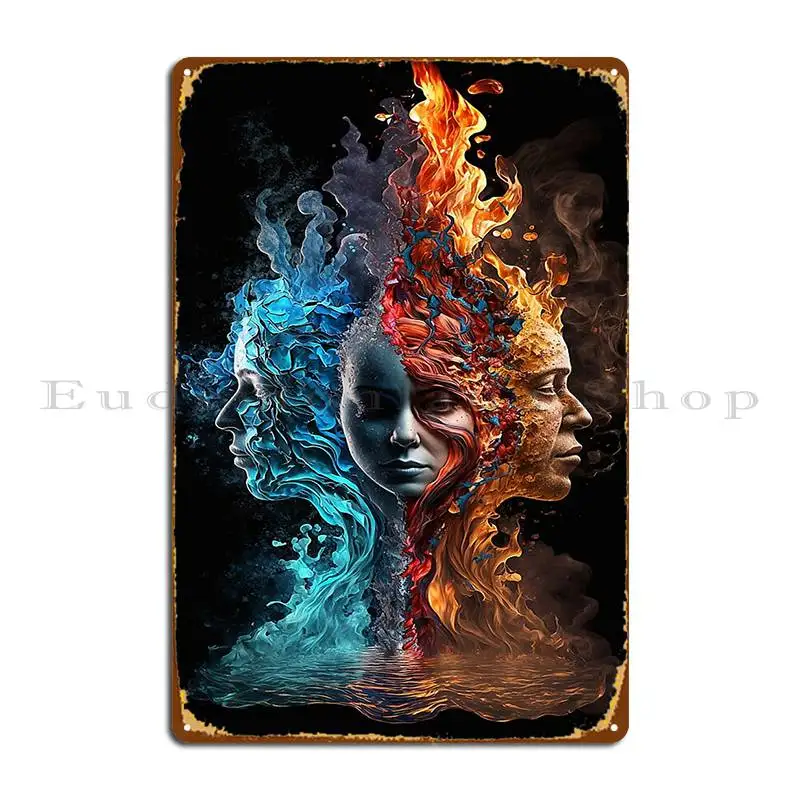 Four Elements Water Earth Air And Fire Metal Sign Wall Cave Garage Club Cinema Customize Wall Mural Tin Sign Poster