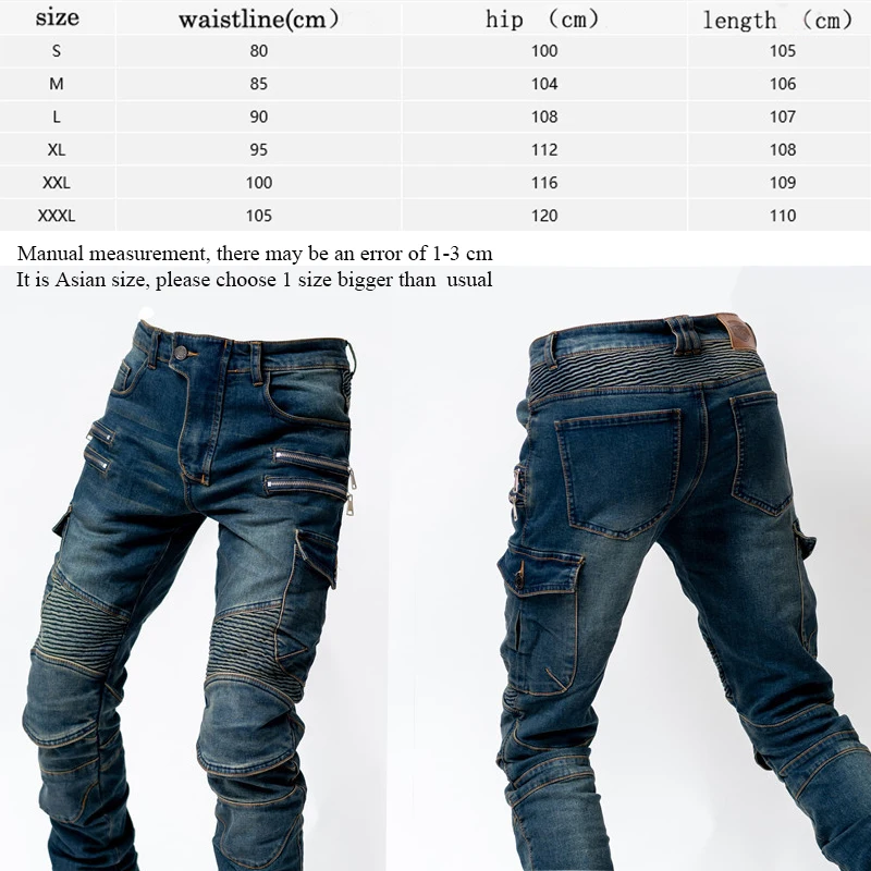 Motorcycle Riding Jeans Men Multi-Pockets Riding Pants with Knee Pads Casual Denim Trousers Solid Fashion Cargo Pant Biker New