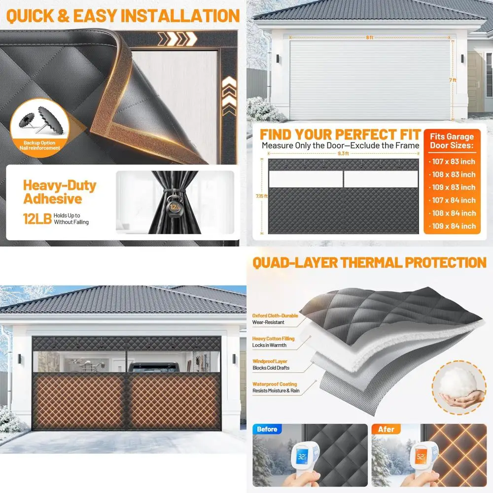 

Изолированная магнитная занавеска для гаражных ворот 9x7 футов с прозрачным окном для зимы - черный
