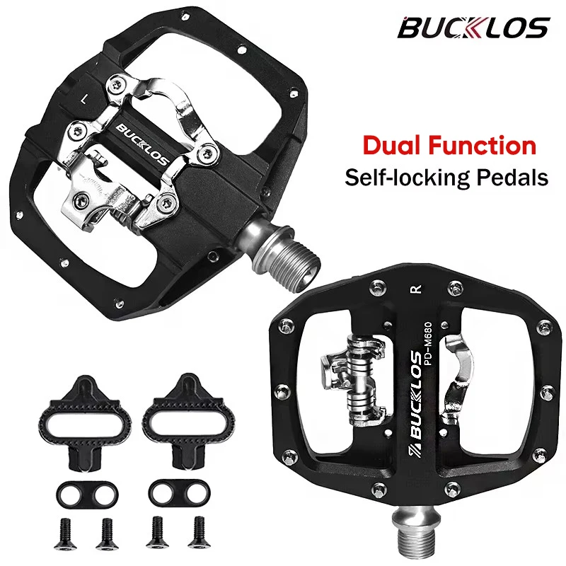 BUCKLOS Pedale: MTB-Klickpedale und flache Dual-Funktions-Mountainbike-Pedale, kompatibel mit SPD-System, gelagerte Fahrradplattformpedale