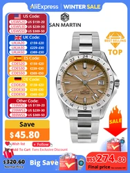 San Martin New 39mm Desert Texture Luxury Men Watch NH34 GMT Automatic Mechanical Business Dress Sapphire 10Bar Luminous SN0129