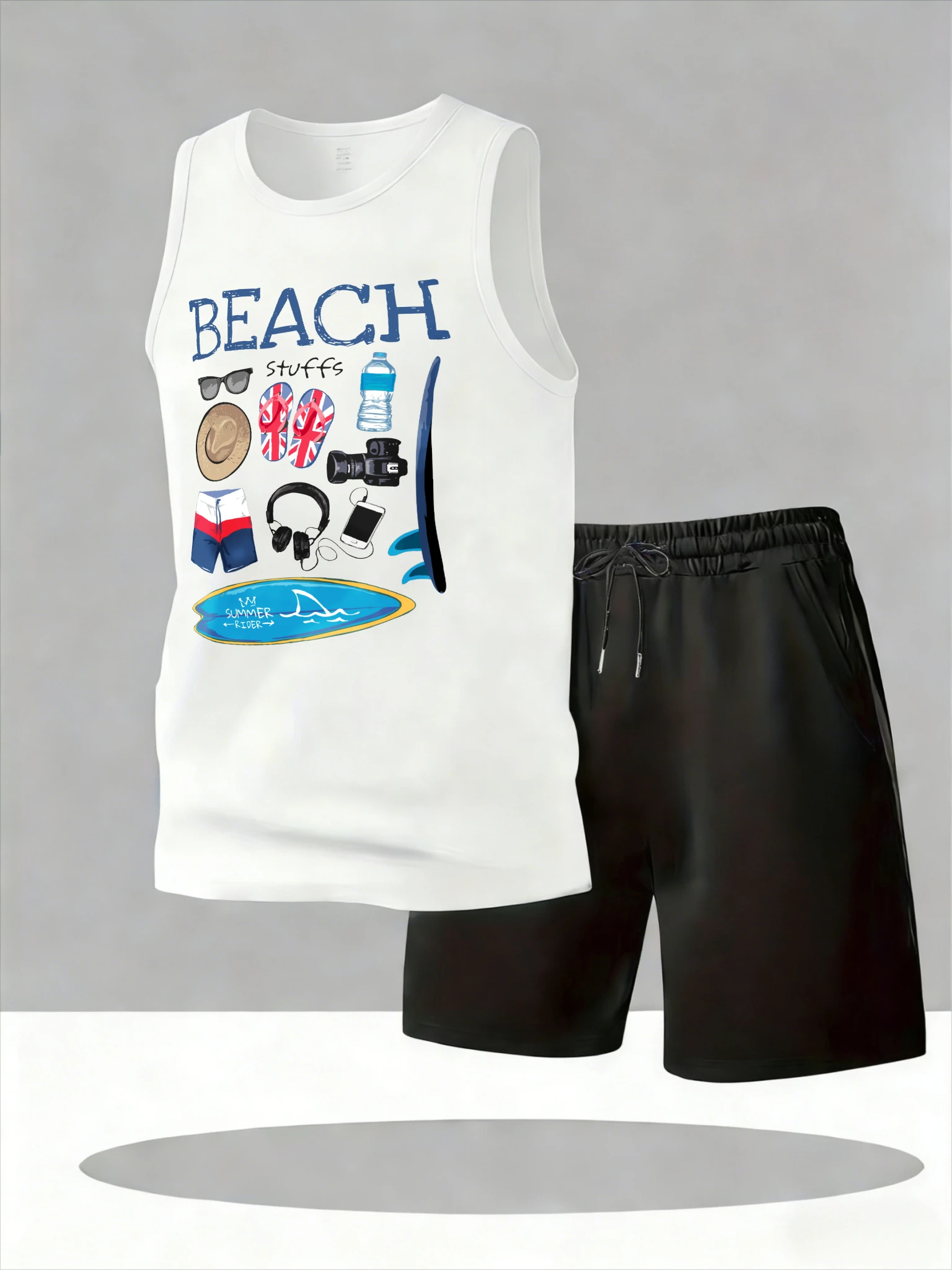 Men's Tank Top Sets 2026 Summer Quick drying jogging set seaside running sports crewneck two-piece set Breathable oversize