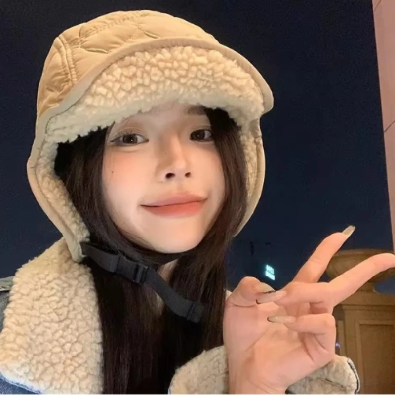 Winter with Brim Lei Feng Hat  Men Women Trapper Aviator Trooper Earflap Warm Waterproof Ski Down Hat Ear Protectors Bomber Cap