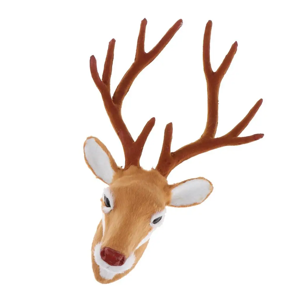 Deer Head Model Sculpture Lifelike Stuffed Animal Toy for Home Desktop Figurine Decoration