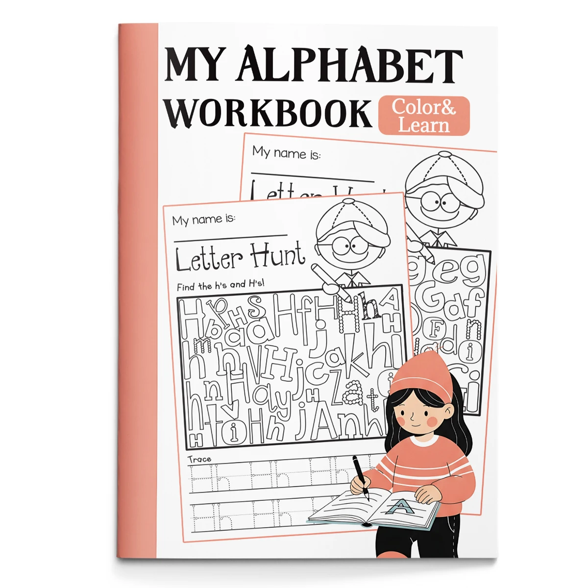 Children's alphabet coloring book, cute cartoon patterns, preschool early education workbook, boost your baby's hands-on skills