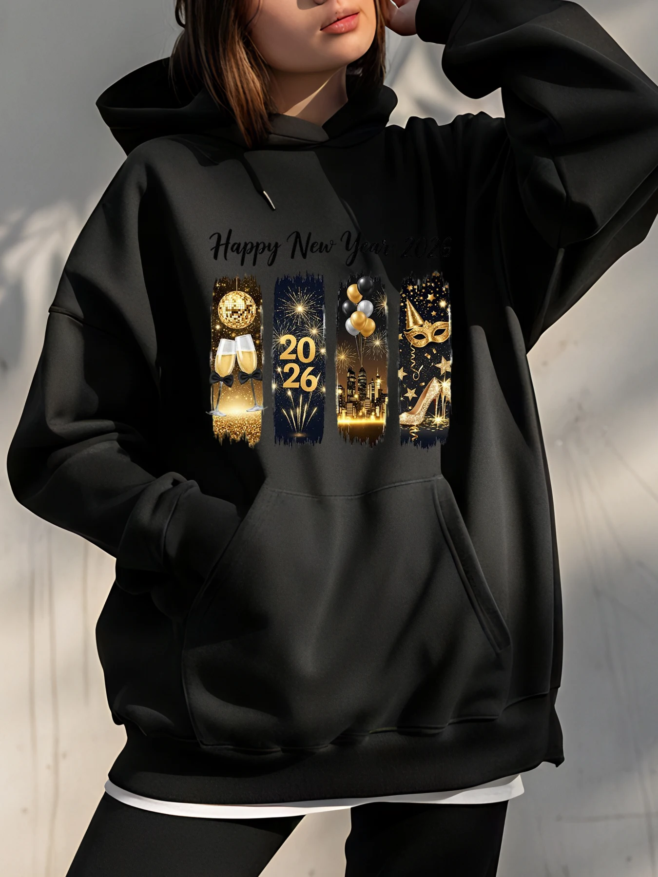 

Новый год 2026 Толстовка С Новым годом 2026 с принтом унисекс Повседневная толстовка для вечеринок Женская и мужская модная зимняя одежда